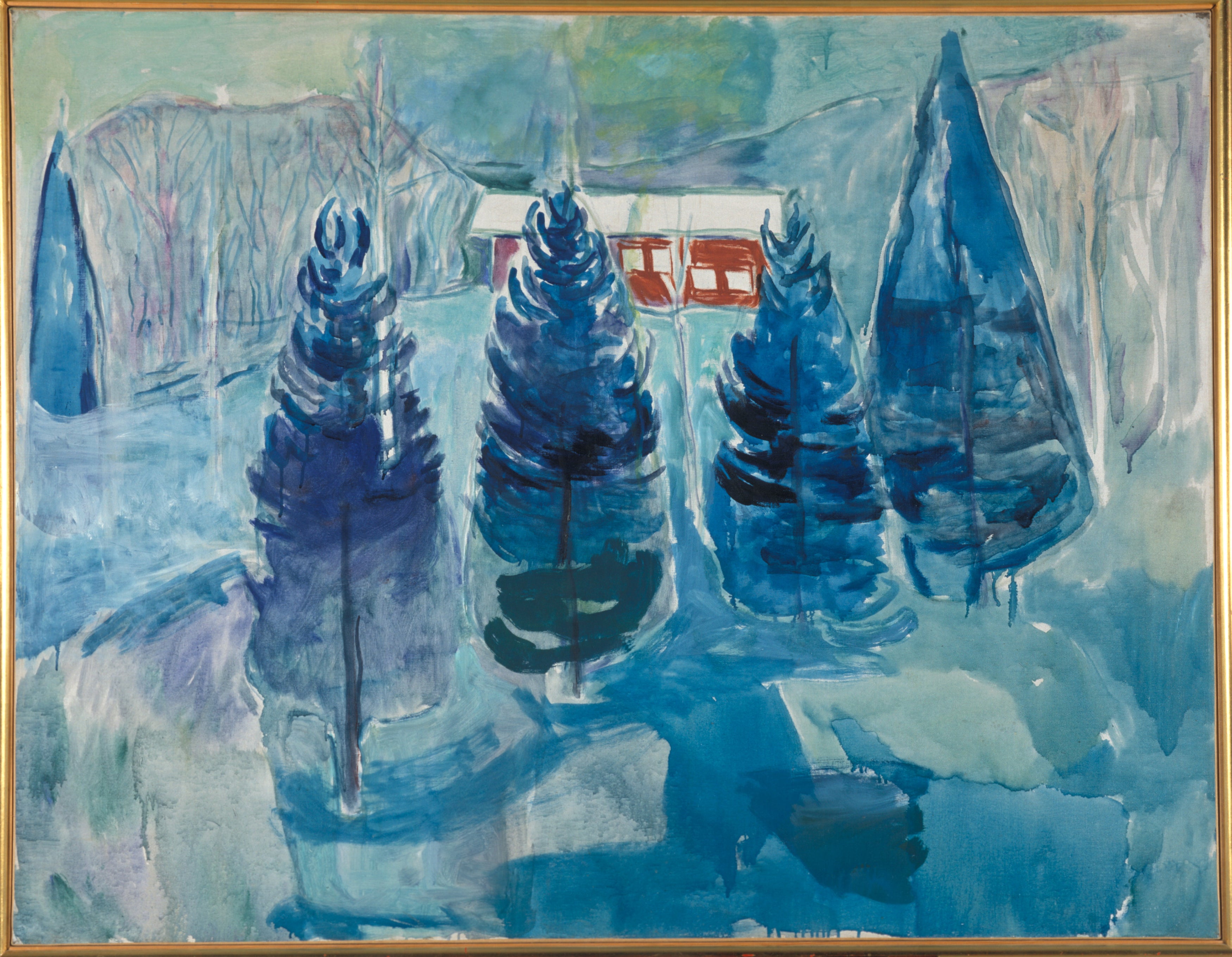 Reproduction du tableau « maison rouge et Épicéas - Edvard Munch » par Alpha Reproduction en peinture à l’huile