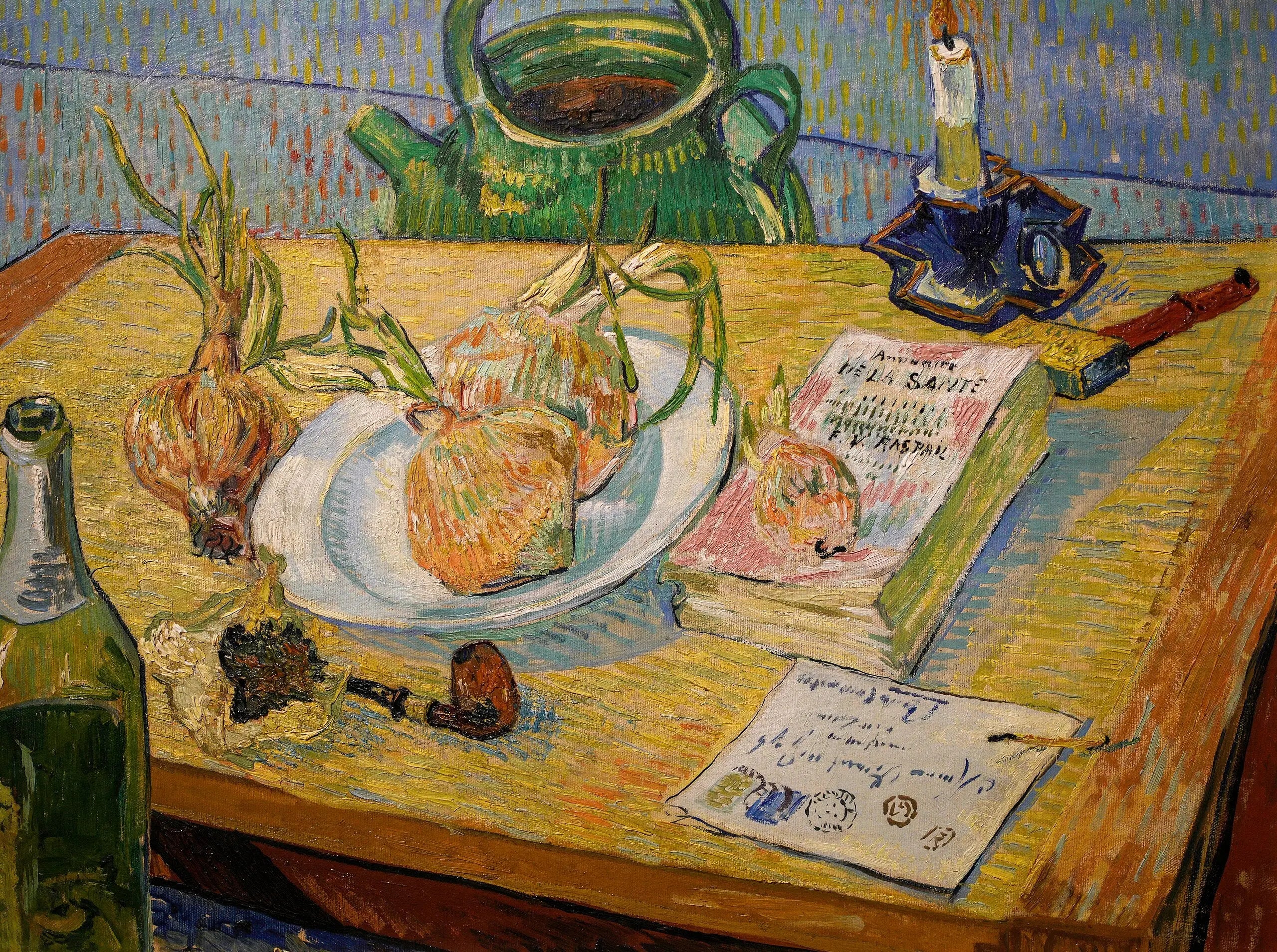 Reproduction du tableau « Nature morte avec planche à dessin et oignons - Vincent van Gogh » par Alpha Reproduction en peinture à l’huile
