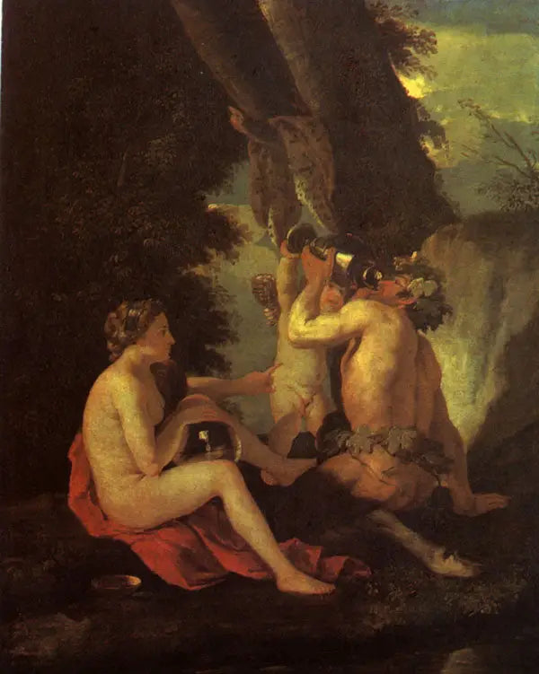 Bach sahnesi veya Nymphe ve Satyr içen - Nicolas Poussin