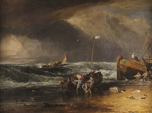 Balıkçıların Bir Botu Kıyıya Çektiği Bir Kıyı Manzarası - J. M. W. Turner