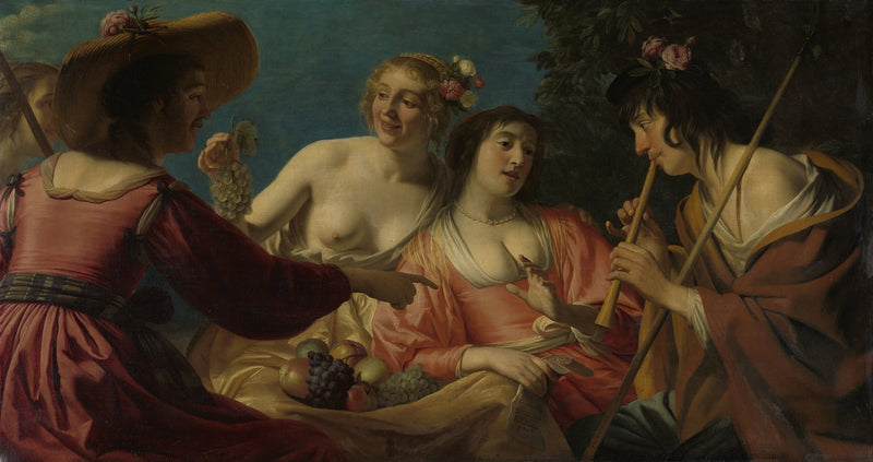 Berger ve Flüt Çalan Dört Çoban Kadını - Gerrit van Honthorst