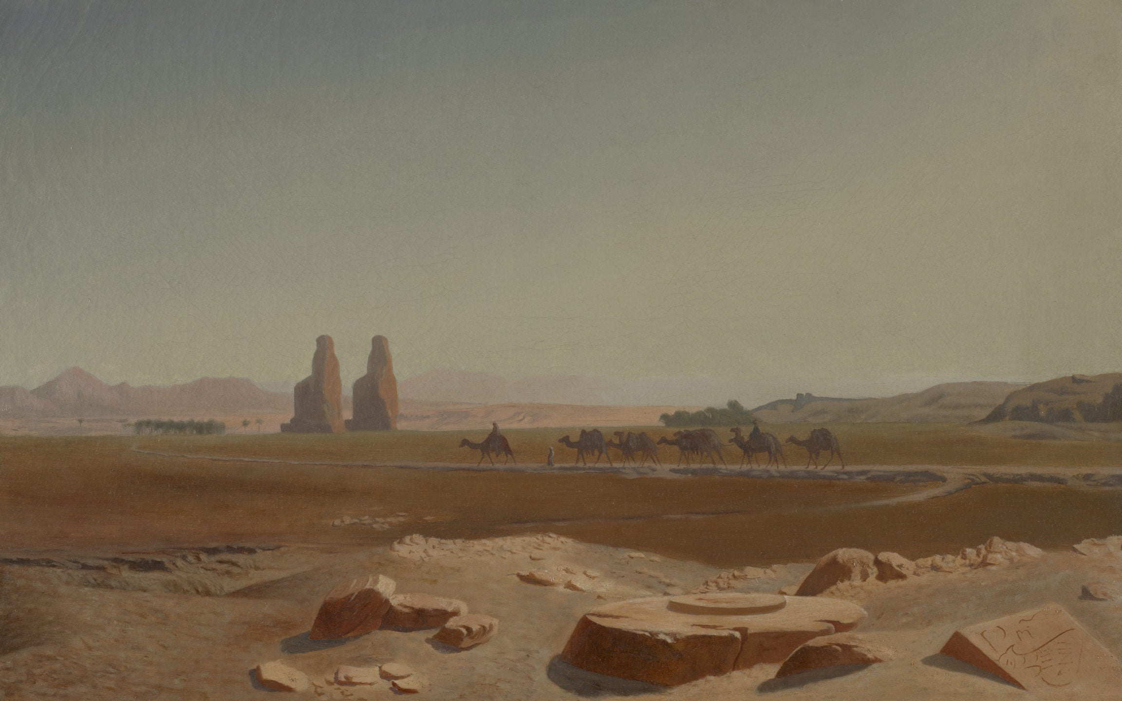 Memnon'un dev heykellerinin yanından geçen kervan. Tebe - Jean-Léon Gérôme