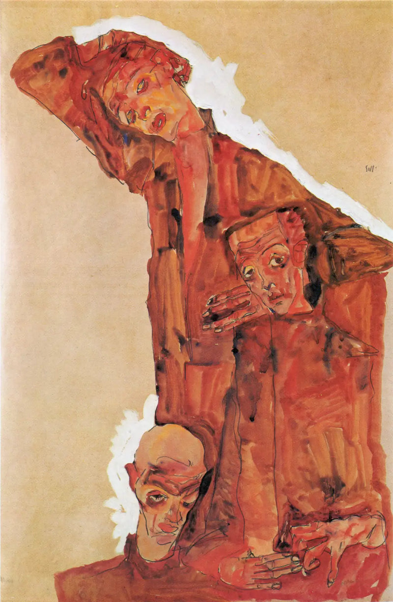 Üç Adam Portresi (Kendine Portre) - Egon Schiele'ye Göre Kompozisyon