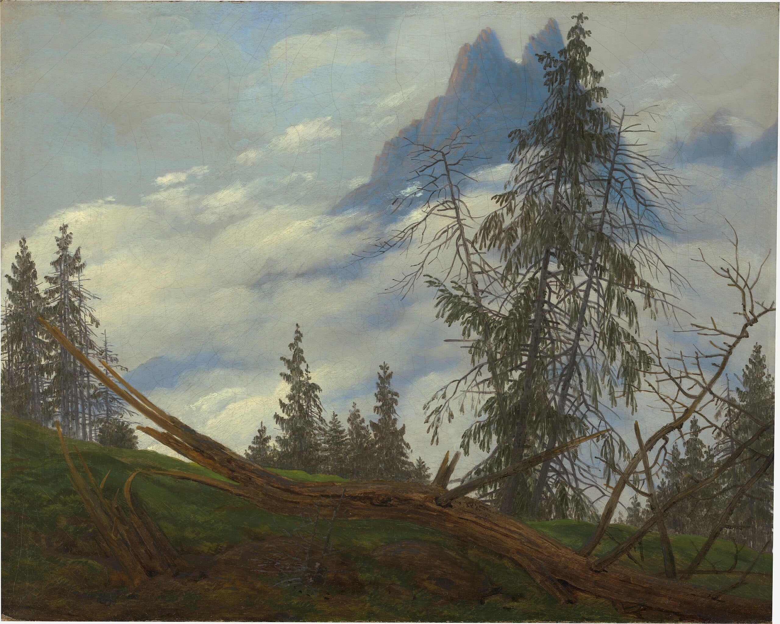 Yüksek dağ zirvesi ve bulutlarla sürüş - Caspar David Friedrich