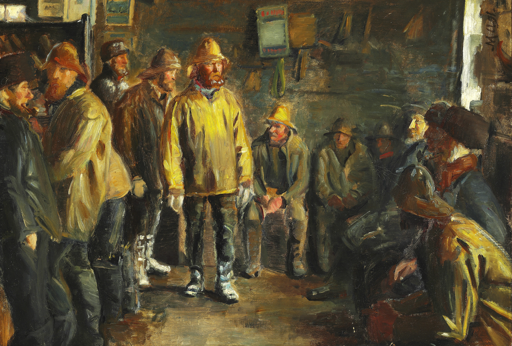 Bir markette, balıkçılık olmadığı bir kış gününde, inceleyin - Michael Peter Ancher