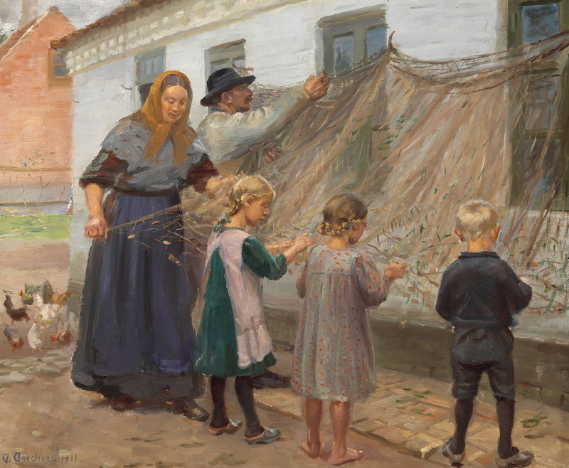 Balıkçı ağı çözmek. - Anna Ancher