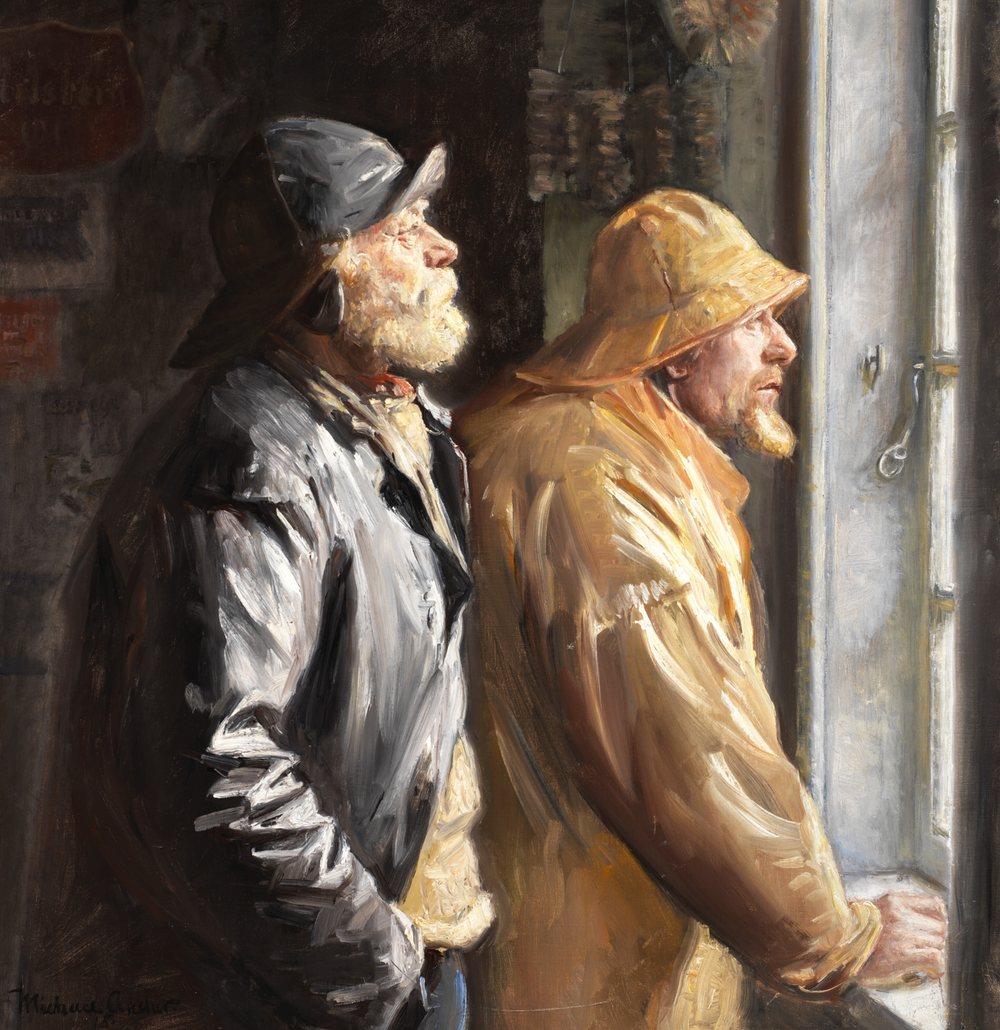 Deux pêcheurs de Skagen au guichet de l'épicerie - Michael Peter Ancher