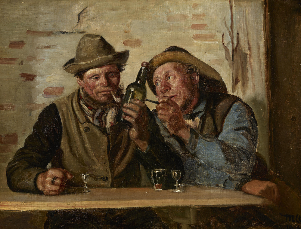 Deux pêcheurs de Skagen savourent une cigarette et un verre à l’auberge. - Michael Peter Ancher - Alpha Reproduction