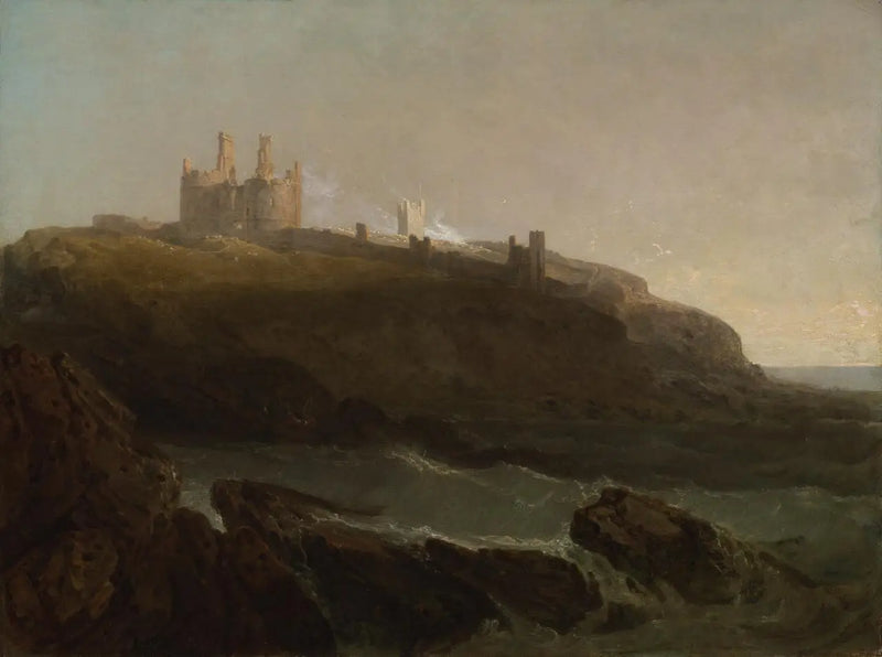 Dunstanburgh Kalesi, Northumberland'ın kuzeydoğu kıyısı, fırtınalı bir gecenin ardından gün doğumu - J. M. W. Turner