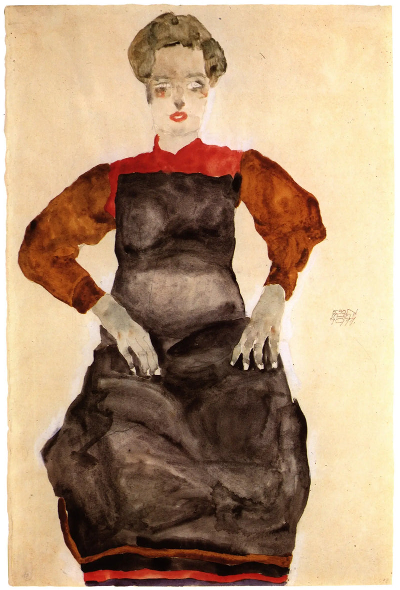 Siyah önlük giymiş kadın - Egon Schiele