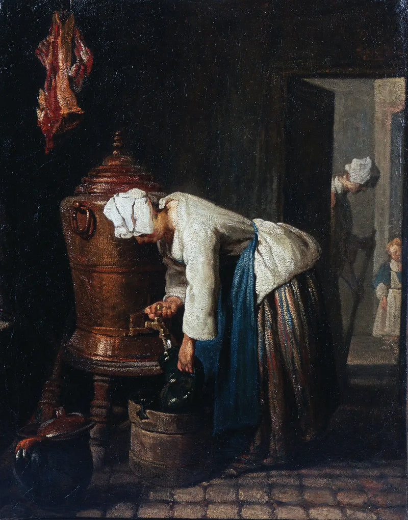 Kadın, su tankından su çekiyor - Jean Simeón Chardin