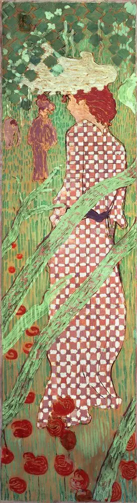Reproduction du tableau « Femmes au jardin : femme à la robe quadrillée - Pierre Bonnard » par Alpha Reproduction en peinture à l’huile