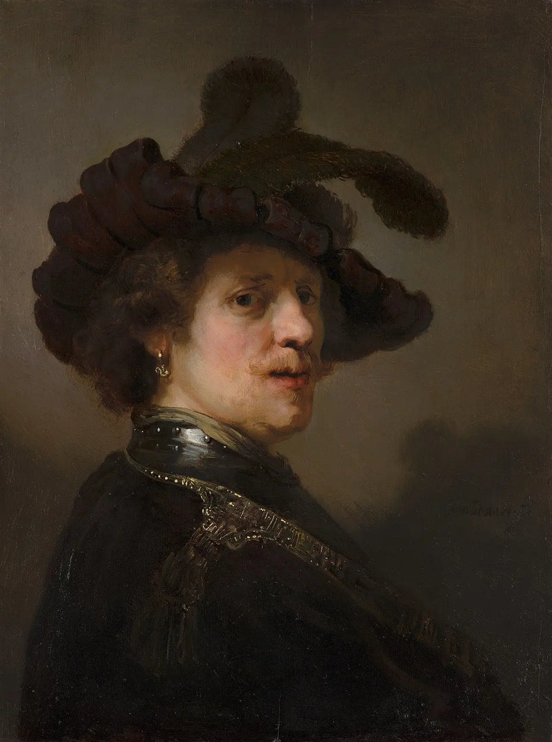 Tüy şapka takan Adam - Rembrandt