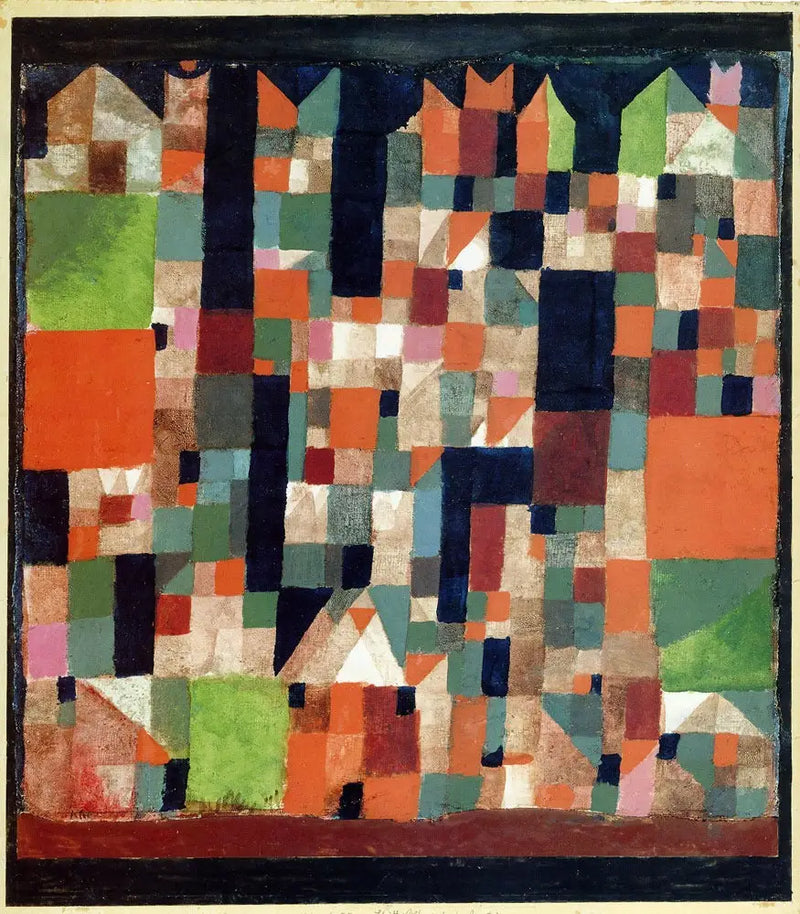 Kırmızı/yeşil vurgulu bir şehrin resmi - Paul Klee