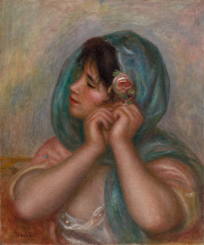 Genç kadın küpesini ayarlıyor - Pierre-Auguste Renoir