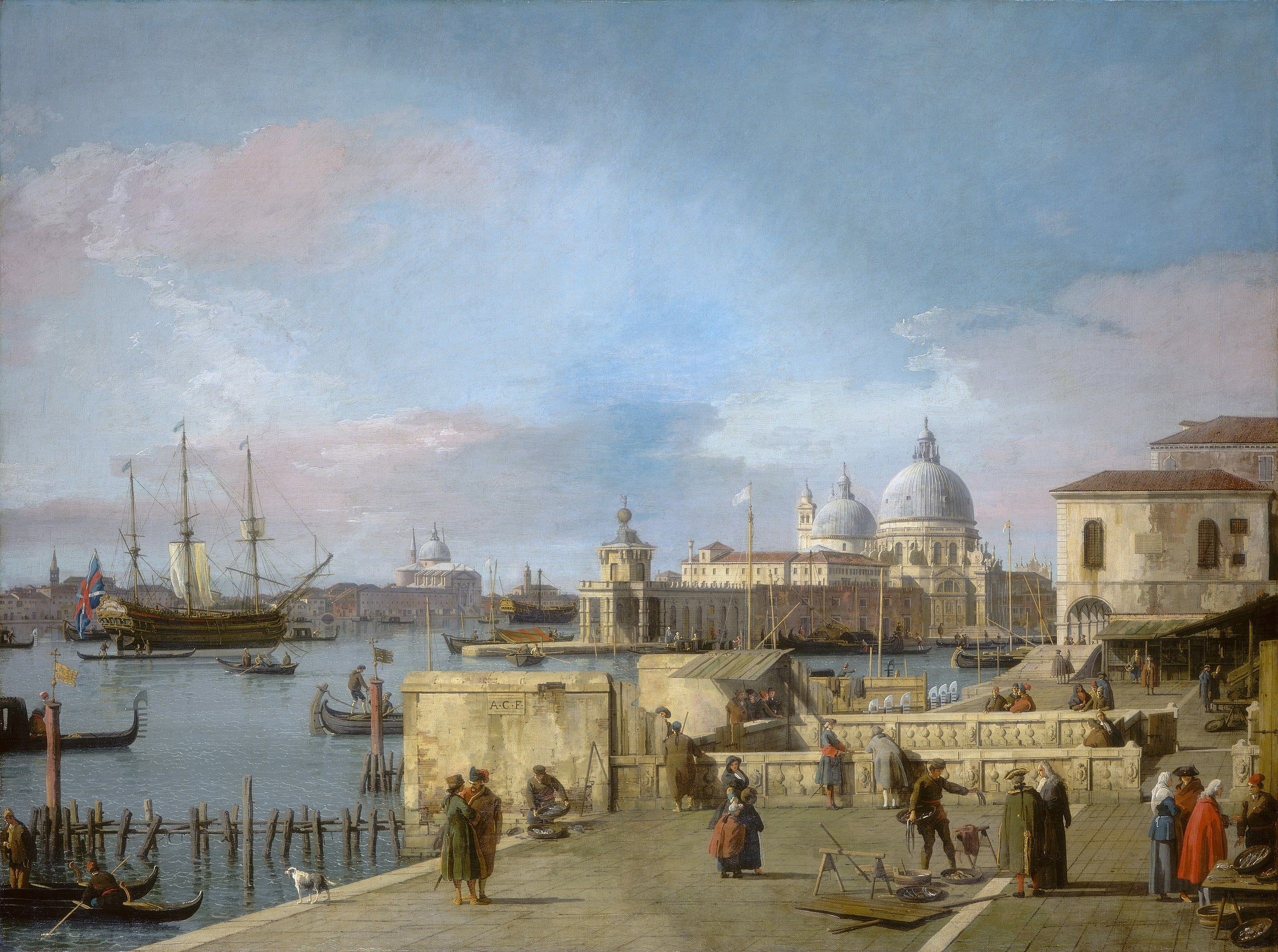 L'Embouchure du Grand Canal depuis le Môle, Venise - Canaletto