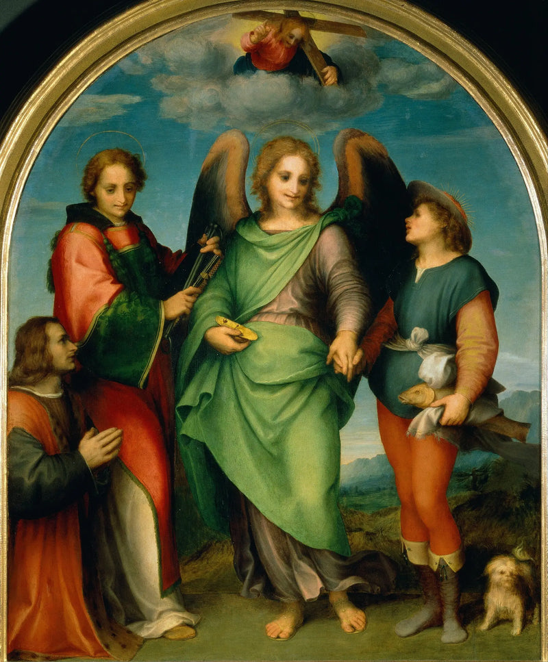 Başmelek Raphael ile Tobie, Aziz Laurent ve bağışçı Leonardo di Lorenzo Morelli - Andrea del Sarto