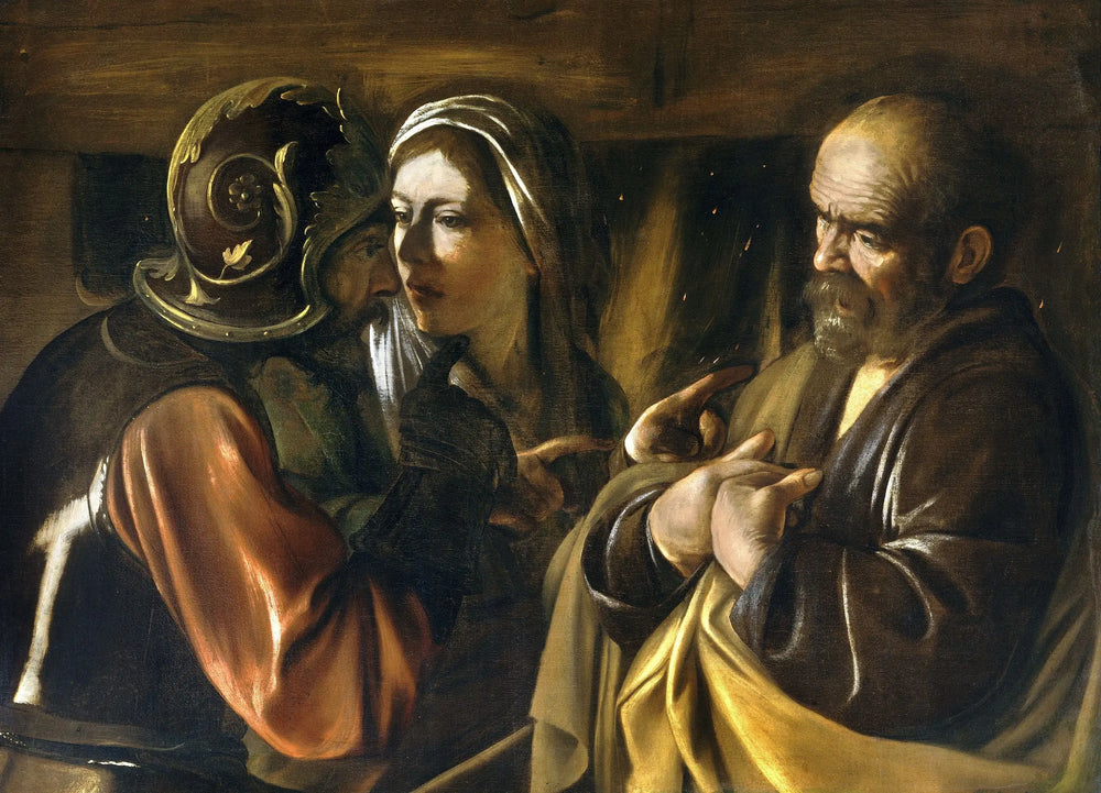Reproduction du tableau « Le Reniement de saint Pierre - Le Caravage » par Alpha Reproduction en peinture à l’huile