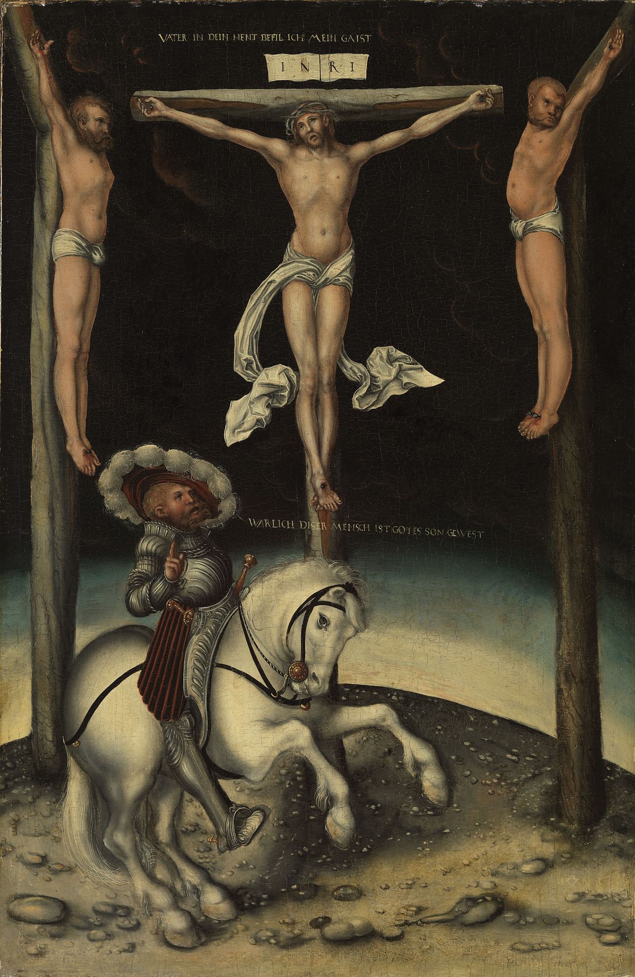 Le centurion Longin parmi les croix du Christ et les deux larrons - Lucas Cranach the Elder