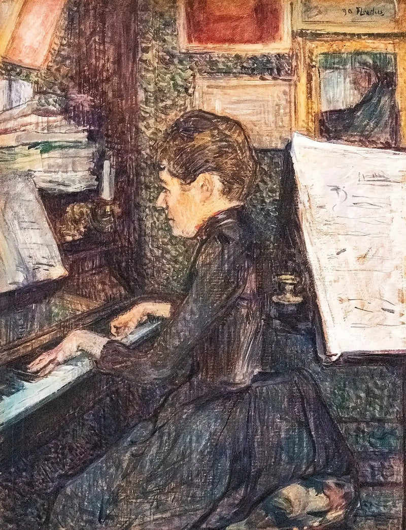 Mademoiselle Dihau piyano çalarken - Henri de Toulouse-Lautrec