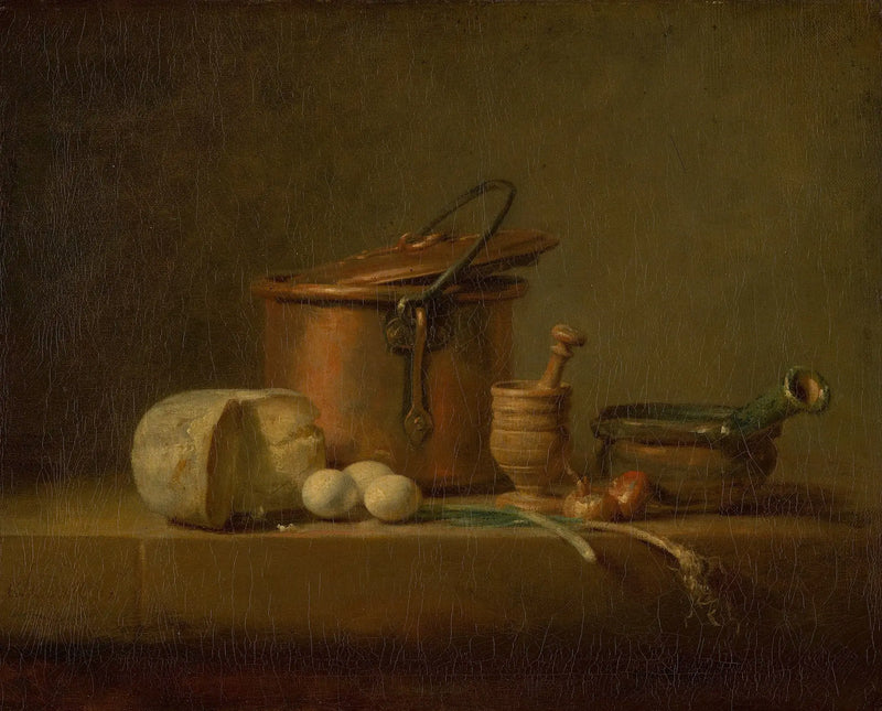 Bakır sarnıç, peynir ve yumurta ile natürmort - Jean Simeón Chardin