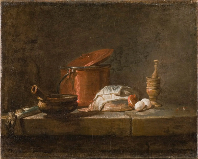 Meyve ve Sebzelerle Birlikte Mutfak Gereçleriyle Natürmort - Jean Siméon Chardin