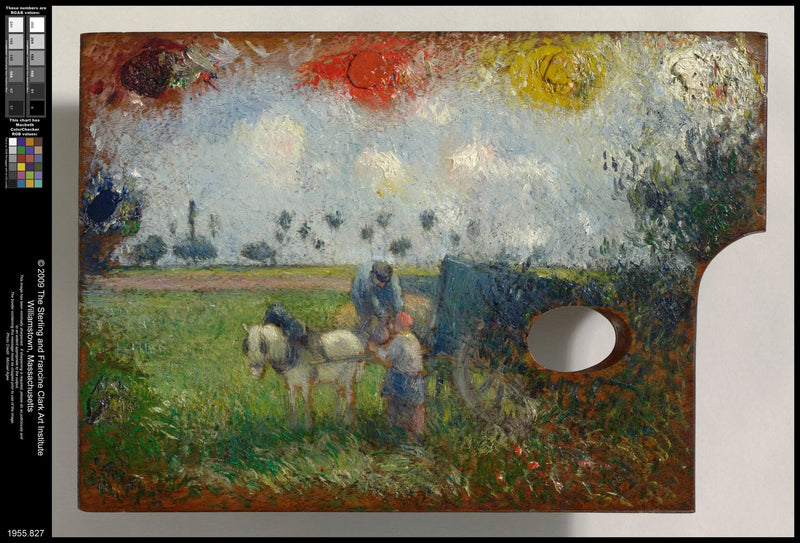 Sanatçının paleti, araba ve köylüler - Camille Pissarro