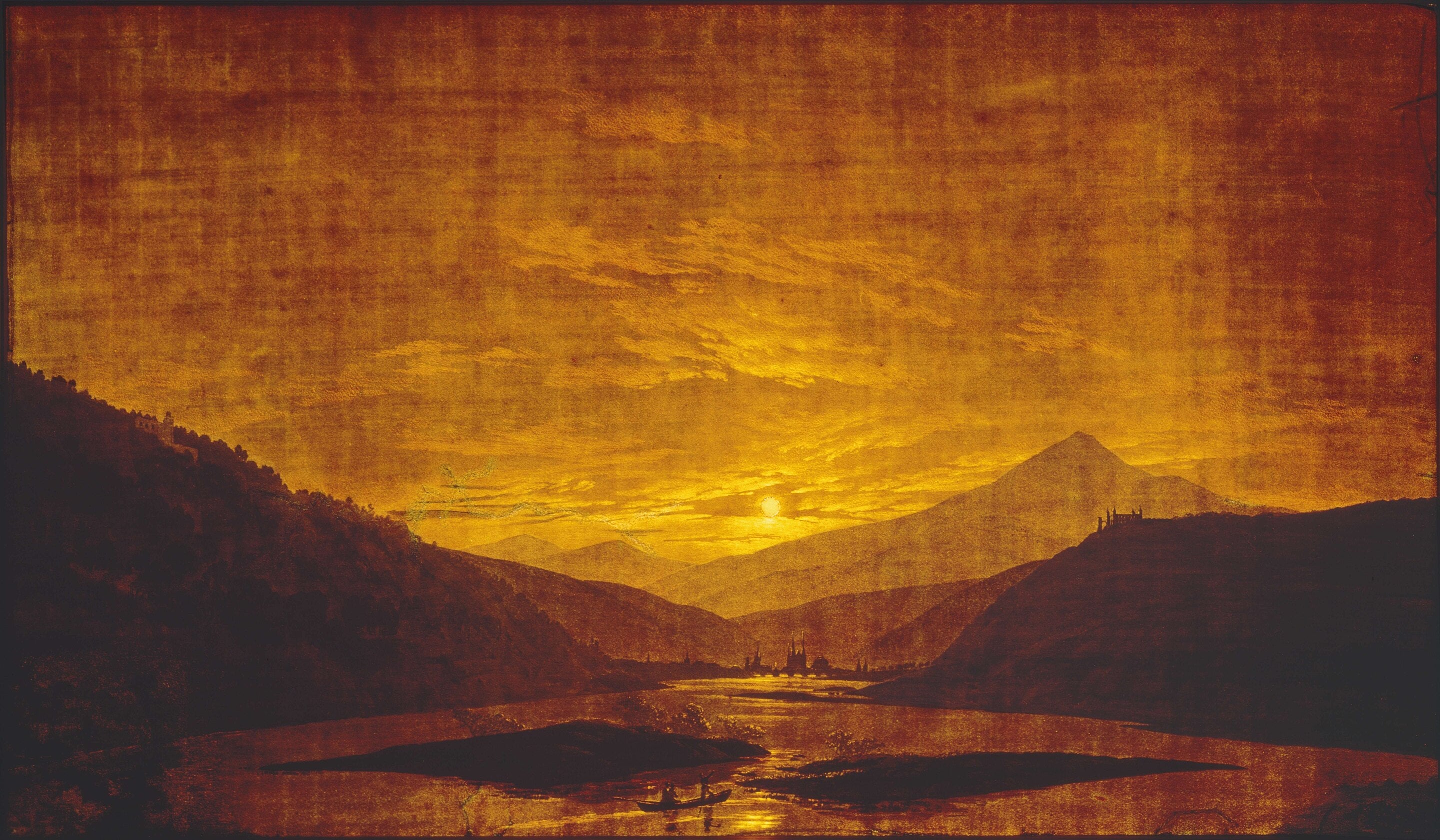 Dağlardaki nehir manzarası, gece - Caspar David Friedrich