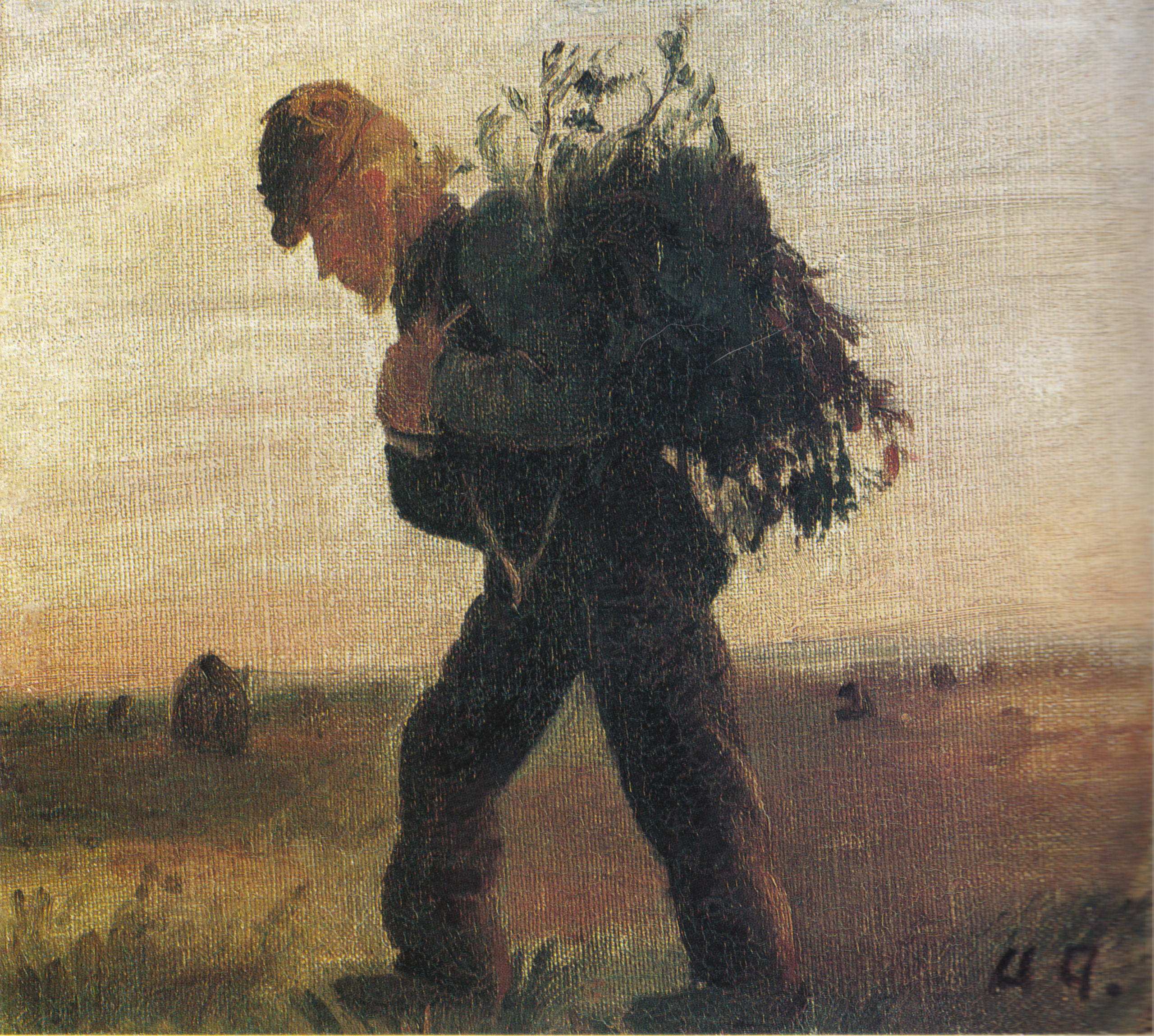 Per Bollerhus son fagot de brindilles à la main traversant la lande - Anna Ancher - Alpha Reproduction