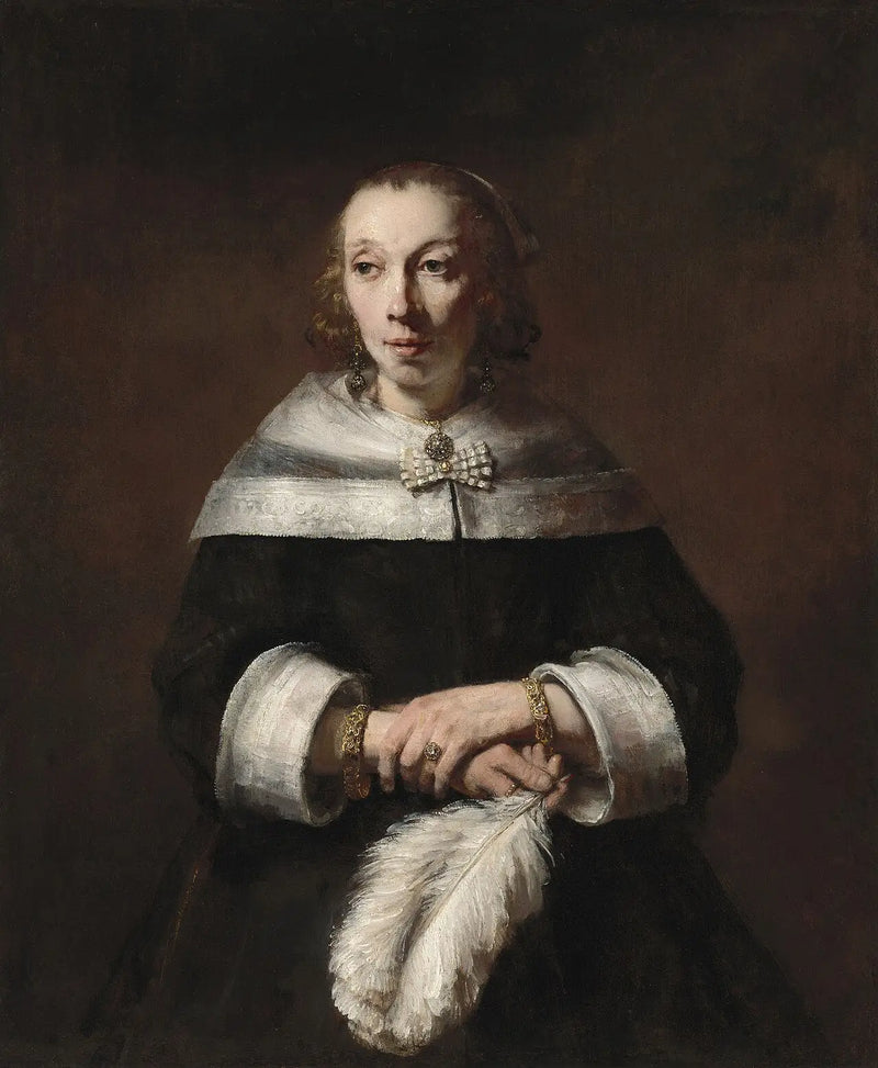 Bir kadın portresi, devekuşu tüyüyle bir yelpaze ile - Rembrandt