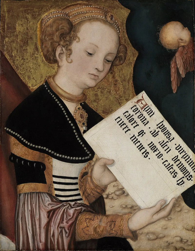 Prag Altarı, Sainte (Agnès?) ile bir sayfa - Lucas Cranach the Elder