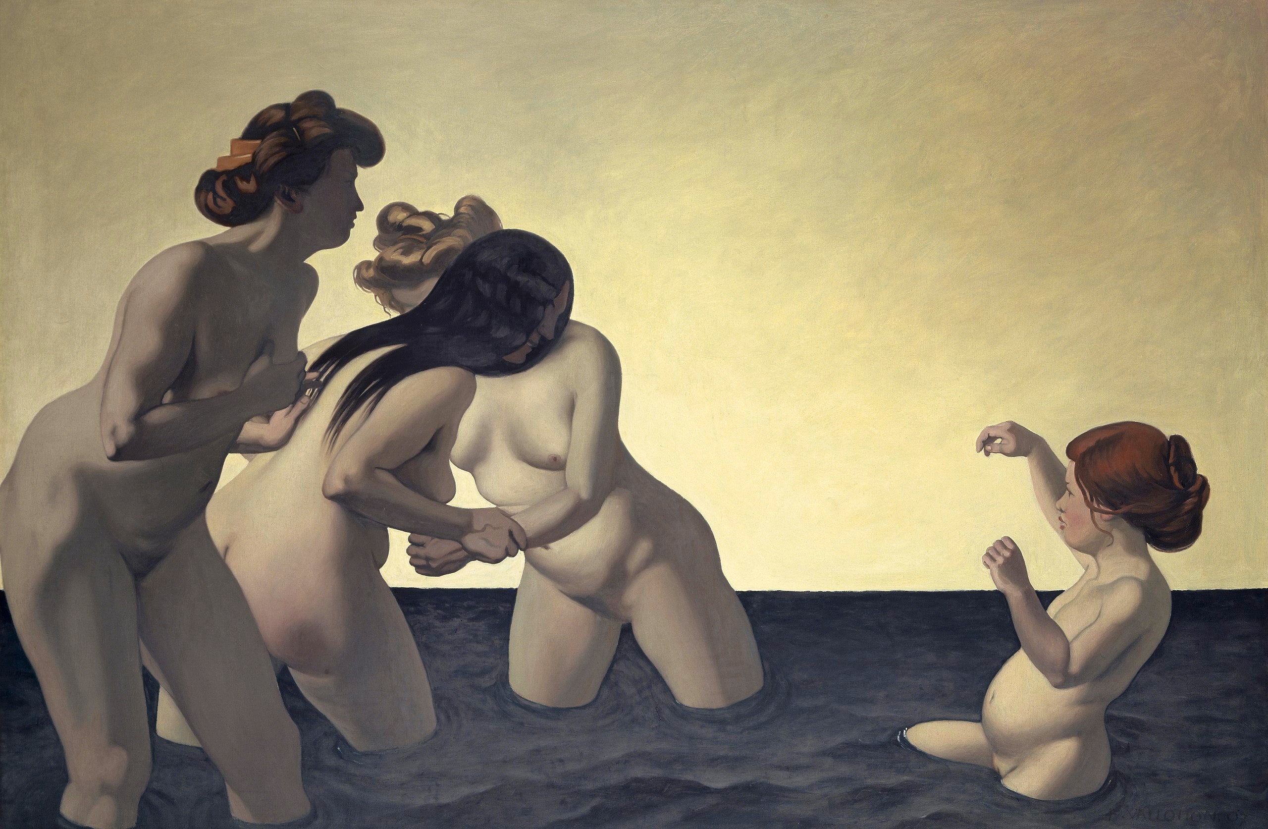 Trois femmes et une petite fille jouant dans l'eau - Félix Vallotton