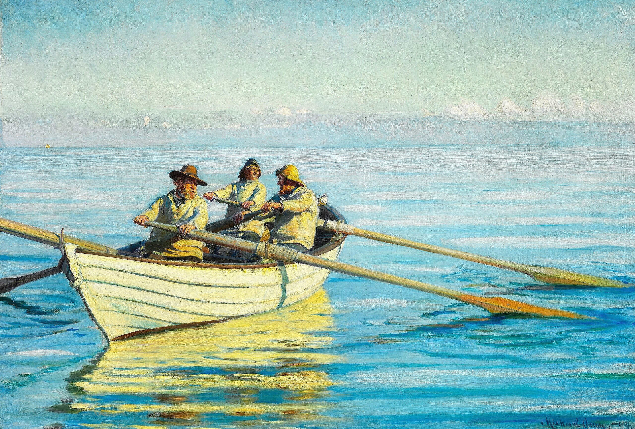 Üç balıkçı bir teknede. - Michael Peter Ancher