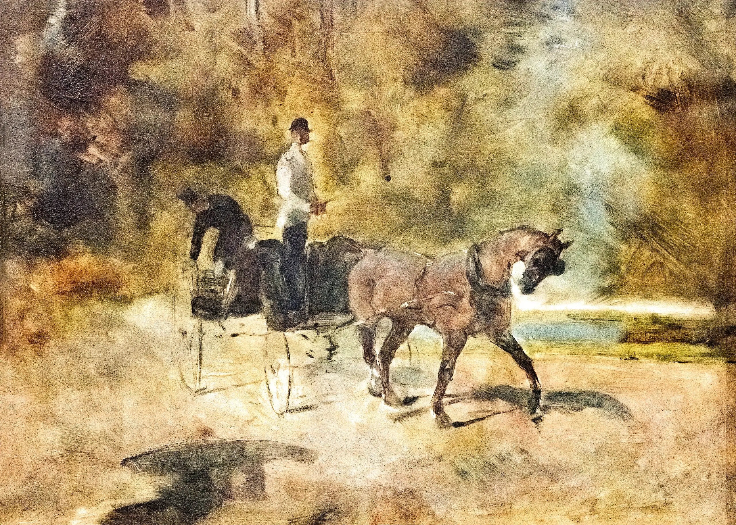 Reproduction du tableau « Un dog-cart - Henri de Toulouse-Lautrec » par Alpha Reproduction en peinture à l’huile