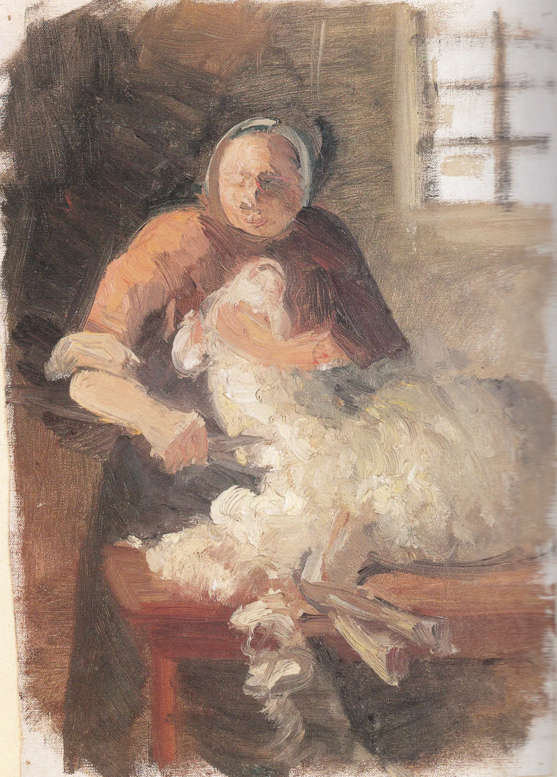 Bir kadın koyun tıraş ediyor - Anna Ancher