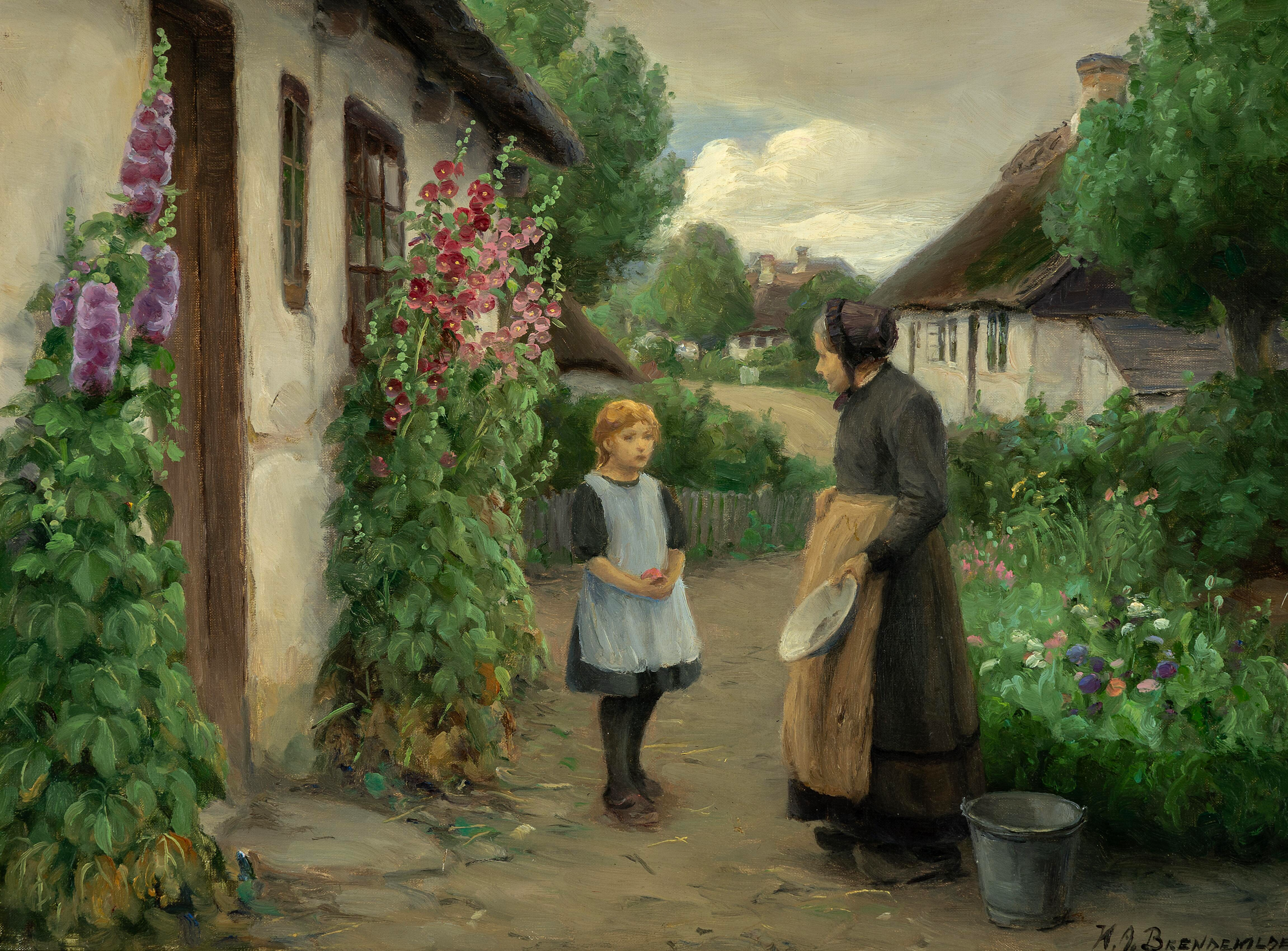 Une journée d'été au village avec une petite fille et une femme âgée. - H. A. Brendekilde