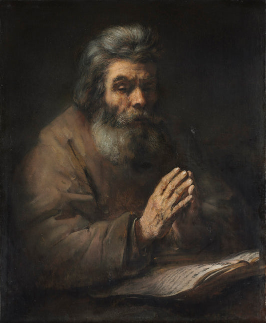 Reproduction du tableau « Un homme âgé en prière - Rembrandt » par Alpha Reproduction en peinture à l’huile