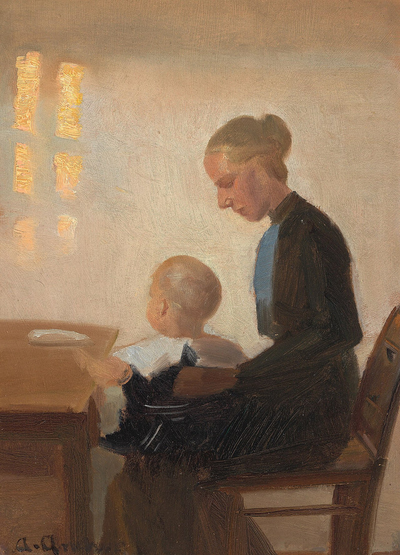 Bir anne ve çocuğunun iç mekanı. - Anna Ancher