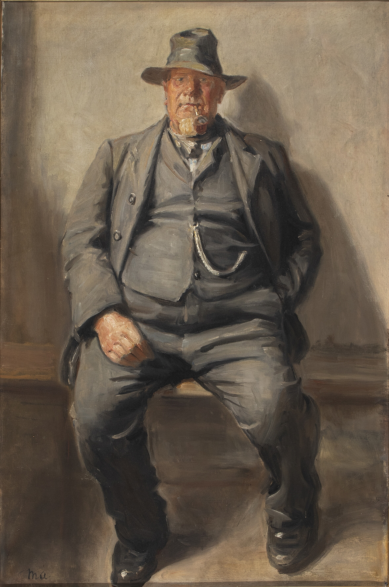 Un pêcheur de Bornholm, vêtu de son habit du dimanche, coiffé d'un chapeau et portant une chaîne de montre. - Michael Peter Ancher
