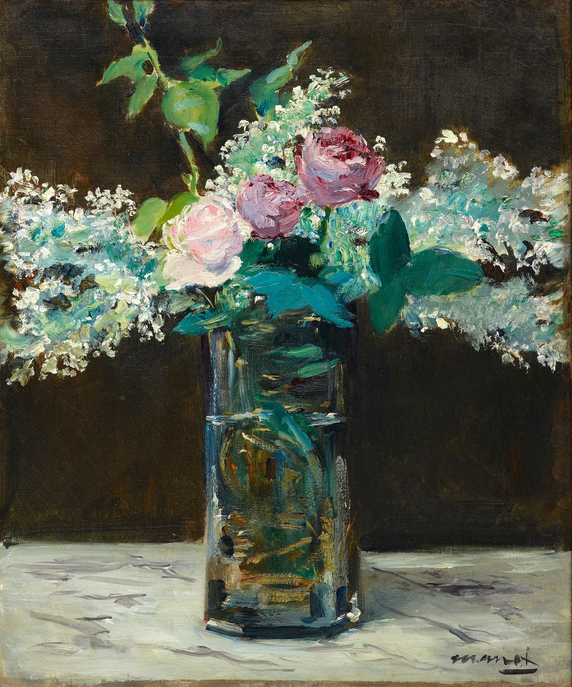 Reproduction du tableau « Vase avec lilas blanc et roses - Édouard Manet » par Alpha Reproduction en peinture à l’huile