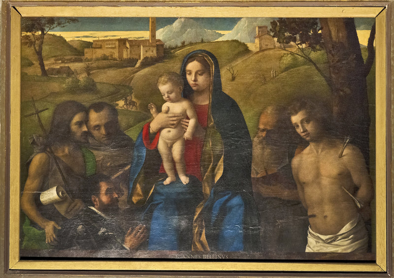 İsa Çocuk ve Dört Aziz (Vaftizci Yahya, Francis, Jerome ve Sebastian (soldan sağa)) ve Bağışçı - Giovanni Bellini