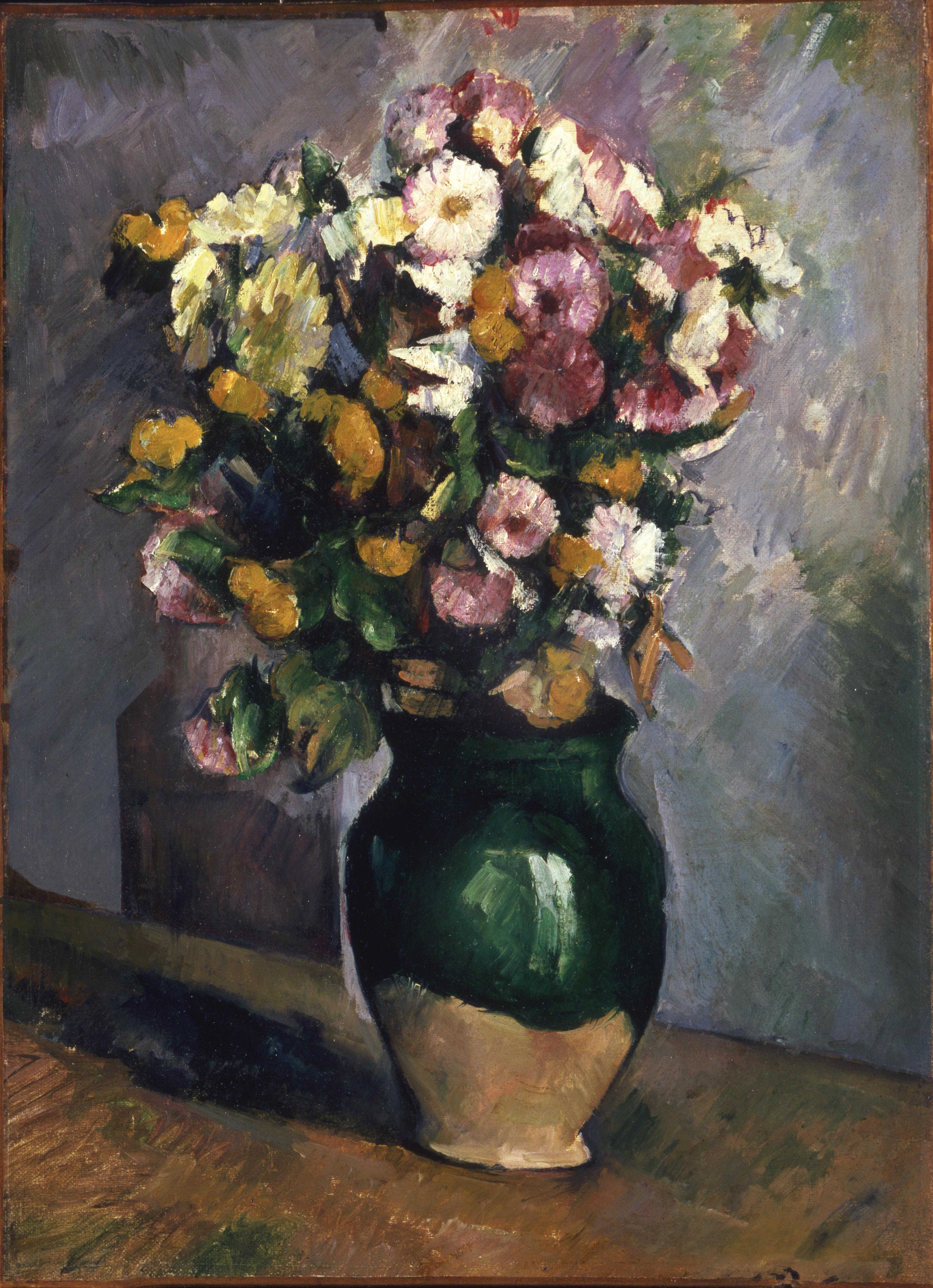 Reproduction du tableau « Fleurs dans un pot d'olives - Paul Cézanne » par Alpha Reproduction en peinture à l’huile