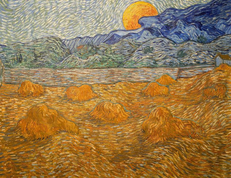 Başak demetleri ve yükselen ay ile manzara - Vincent van Gogh