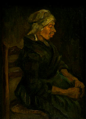Beyaz bir başlık takmış oturan köylü kadın - Vincent van Gogh