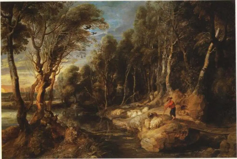 Ağaçlıklı bir manzarada sürüsüyle bir çoban - Peter Paul Rubens