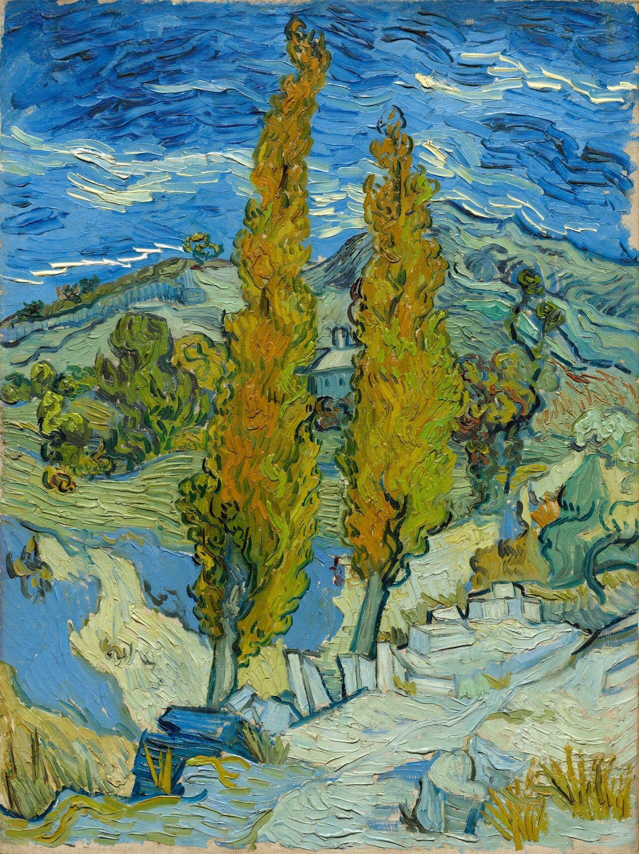 Reproduction du tableau « Peupliers à Saint-Rémy - Vincent van Gogh » par Alpha Reproduction en peinture à l’huile