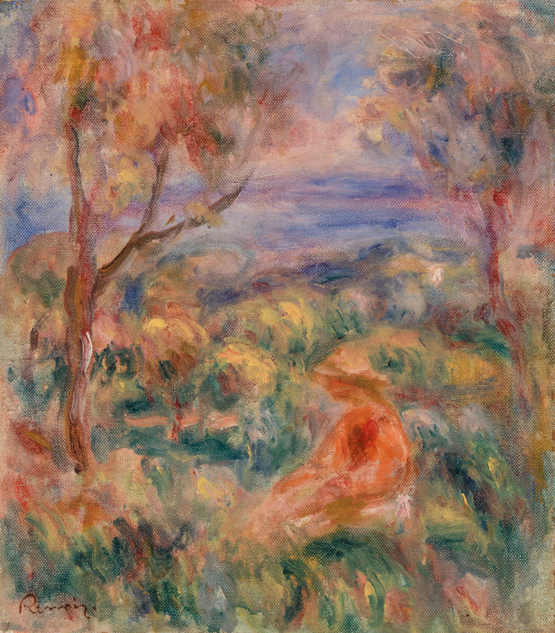 Uzaklarda deniz olan oturan kadın (Denizin kenarında oturan kadın) - Pierre-Auguste Renoir
