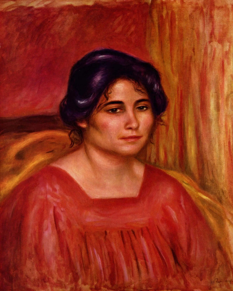 Kırmızı Elbise Giymiş Gabrielle - Pierre-Auguste Renoir