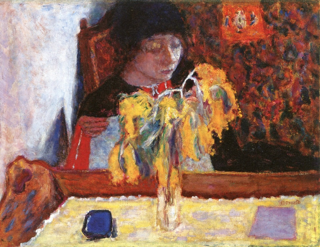 Reproduction du tableau « Femme avec mimosa - Pierre Bonnard » par Alpha Reproduction en peinture à l’huile