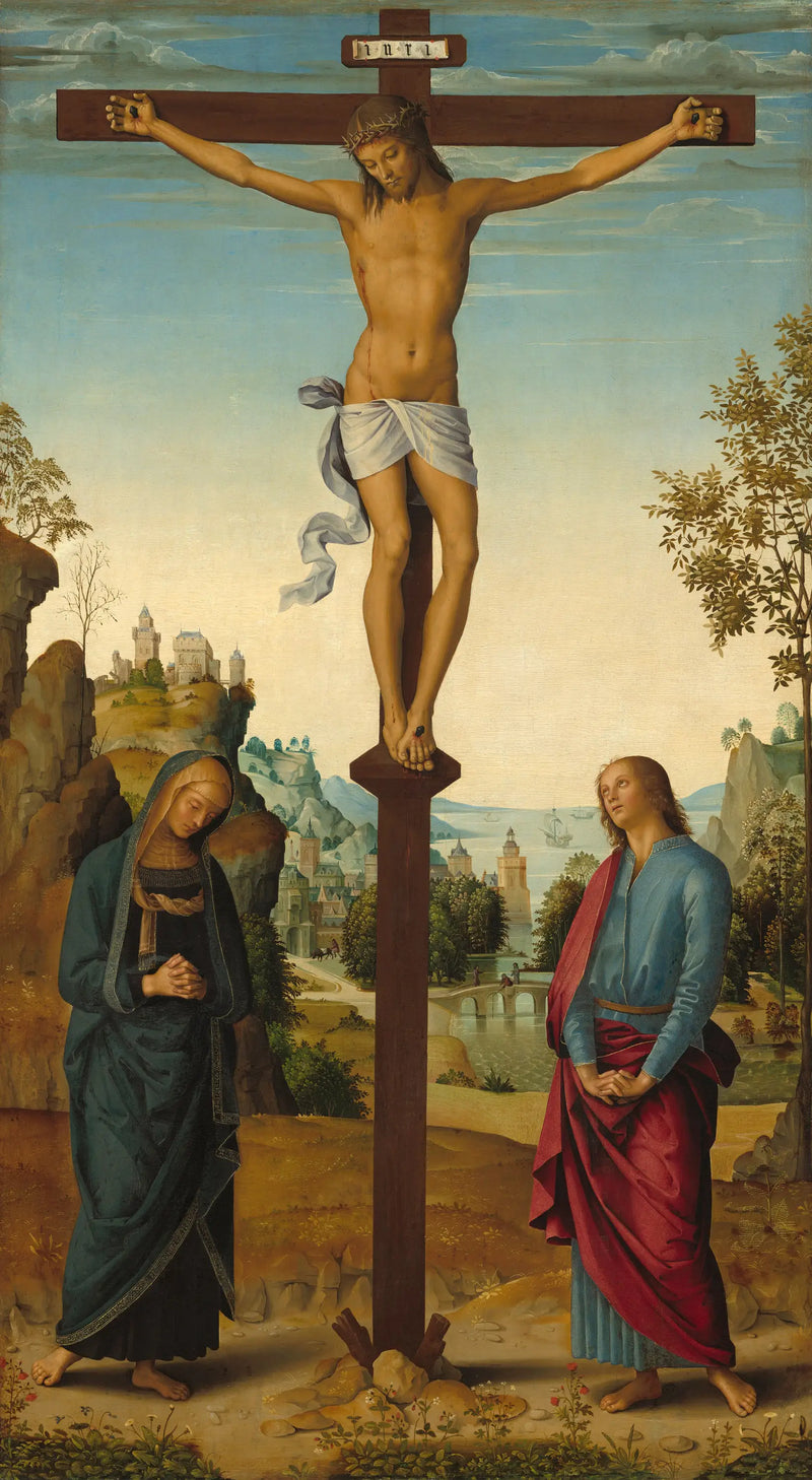 İsa'nın Çarmıha Gerilişi, Meryem Ana, Aziz Yuhanna, Aziz Jerome ve Meryem Magdalene ile [ortadaki panel] - Pietro Perugino